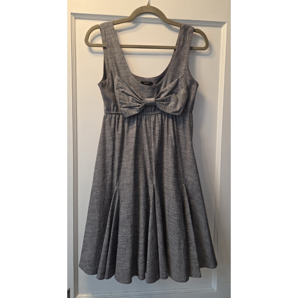 Max Rave Grey Dress With Bow Front. Flounce Skirt Pleating. Darling. S